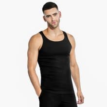 北歐極簡 - 2入組 - Tank ribbed 有機棉男用羅紋背心 黑