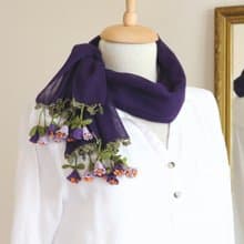立体モチーフ 花のコットンストール【ツインフラワー】グレープ・パープル
