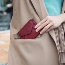 Daily (Burgundy) : Mini wallet, short wallet, cow leather, Dark red