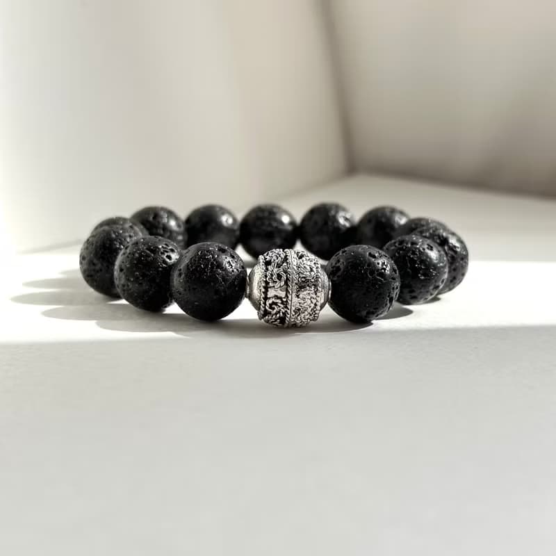 【勇氣和力量】火山岩天然礦石鍍銀手鏈 禮物 夢想與行動力 考驗