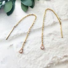 Eli Jewelry義大利14K金單鑽鋯石垂墜14K金耳環耳鍊 附金飾保證卡