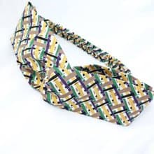 黃綠交錯格紋手工髮帶
