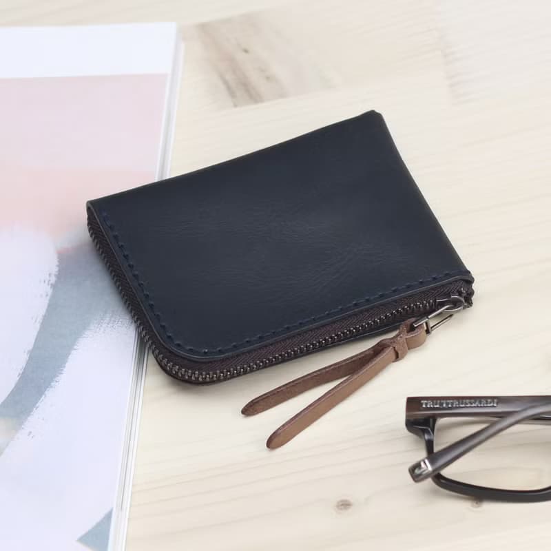 薄型拉鍊短夾 - 深海藍