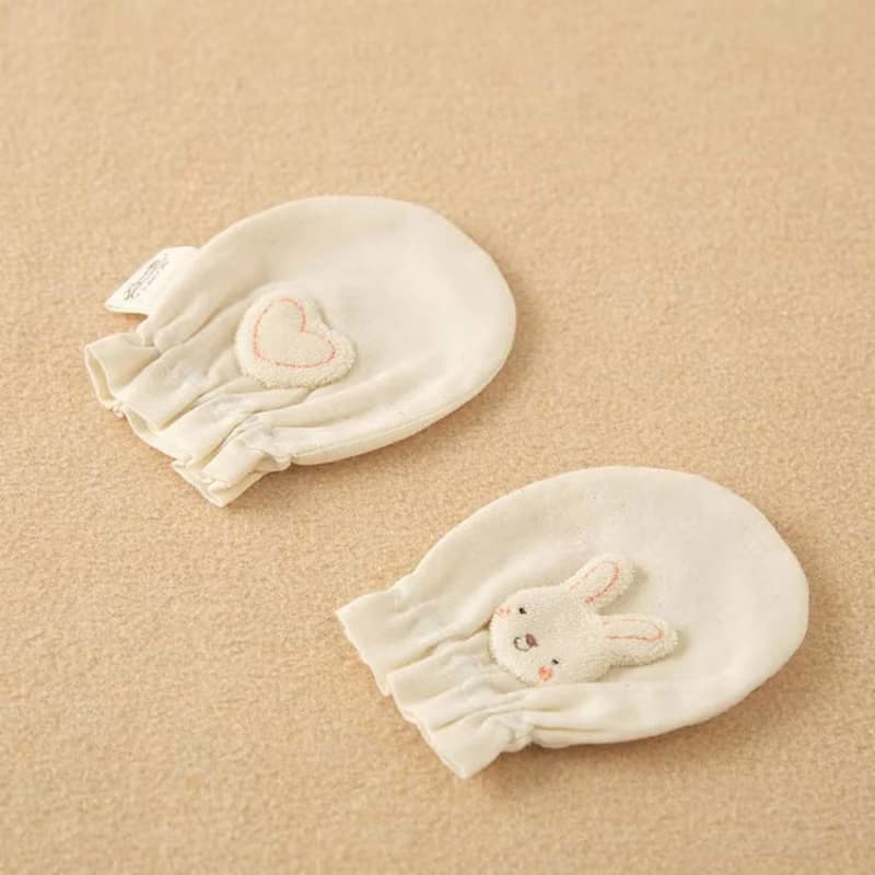 【日本Amorosa Mamma有機棉】嬰兒棉紗/紗布手套 貼布繡小兔