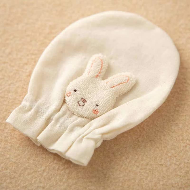 【日本Amorosa Mamma有機棉】嬰兒棉紗/紗布手套 貼布繡小兔