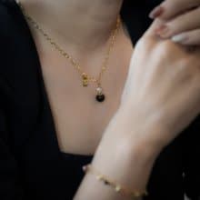 月亮的銀霧之夜 // N0001 藍虎眼珍珠黃銅項鍊