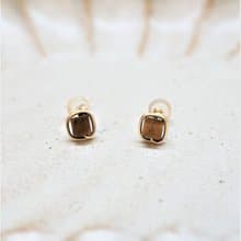 ll 4mm方塊虎眼石 ll 金線框耳針 耳夾 / 一對
