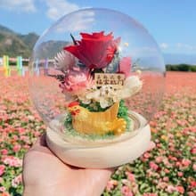 開運金雞 紫南宮永生玫瑰玻璃LED圓球花盅 雷射雕刻 金雞