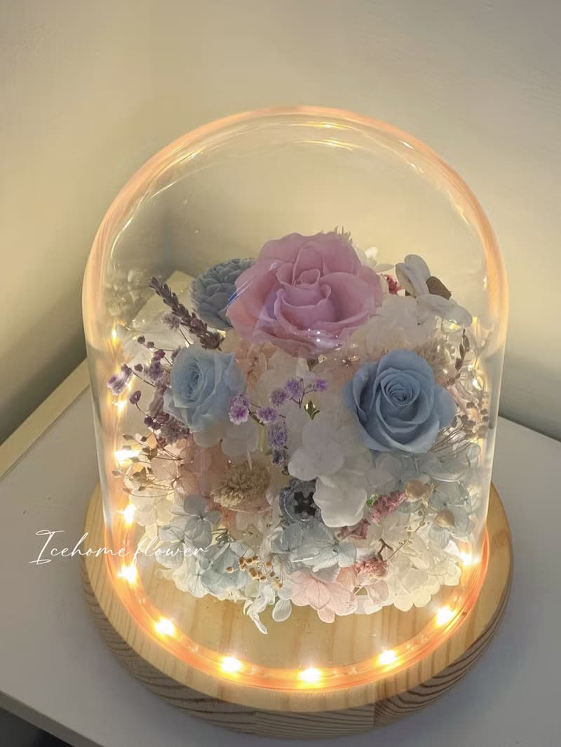 夜燈款永生玻璃罩鐘花 玻璃罩 大款 永生花 生日禮物 情人節禮物