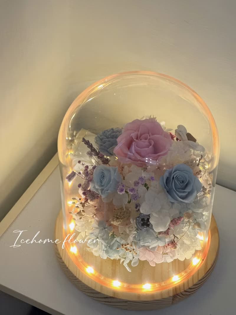 夜燈款永生玻璃罩鐘花 玻璃罩 大款 永生花 生日禮物 情人節禮物