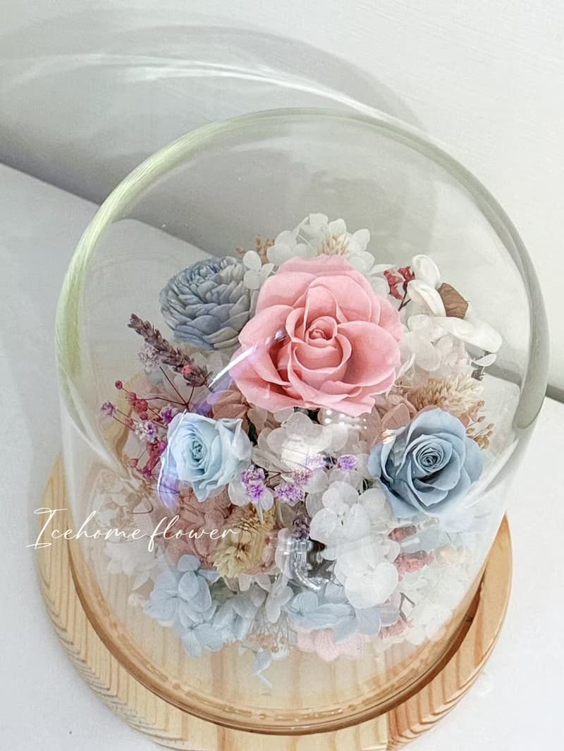 夜燈款永生玻璃罩鐘花 玻璃罩 大款 永生花 生日禮物 情人節禮物