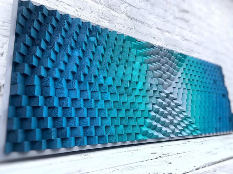 Acoustic Panel - 3D Wood Wall Art - Turquoise Artwork - Housewarming Gift
