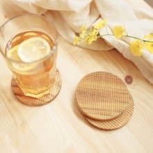 天然柚木杯墊/木頭杯墊/杯墊-圓形條紋款│不上漆原木製