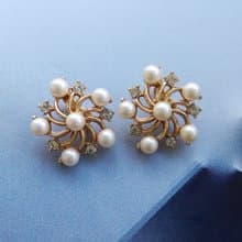 Vintage Jewelry 西洋古董飾品 TRIFARI 珠鑽 旋轉花 夾式耳環