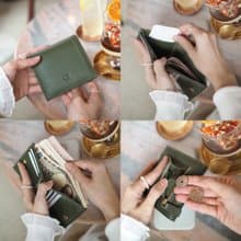 Hannah (Moss Green) : Small leather short wallet, folded wallet, Mini wallet