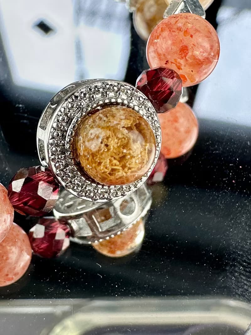 幽靈水晶 兔毛水晶 金太陽 彩髮晶 紅石榴天然水晶手鍊/加強信念