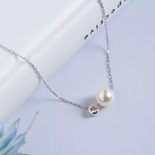 ベゼルCZとあこや真珠のスルーネックレス　シルバー　金属アレルギー対応