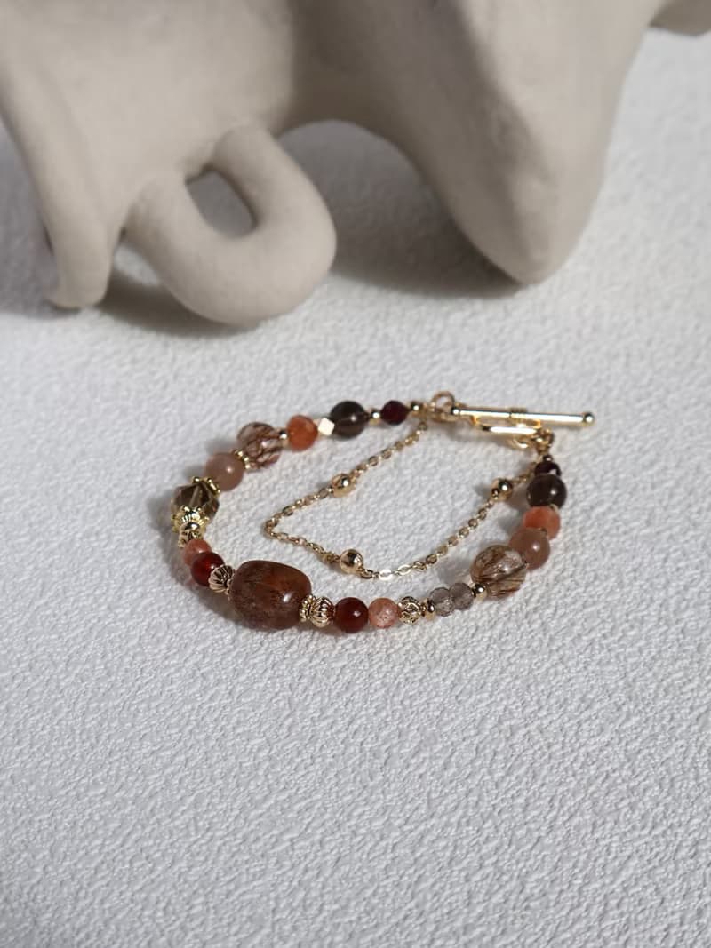 橙香摩卡。不規則黑金超七 茶晶 金草莓 14K包金 水晶礦石手鍊