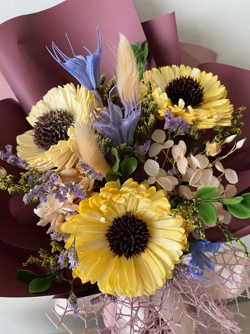 畢業花束.太陽花花束.畢業禮.花束.索拉花.永生花