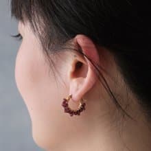 HappyCircle1.5cm│石榴石裙擺款 天然石 耳夾 禮物 14KGF  紅色