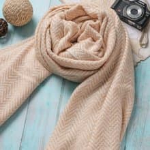 【厚款】喀什米爾羊毛圍巾/披肩  山形紋香檳色 手工機織