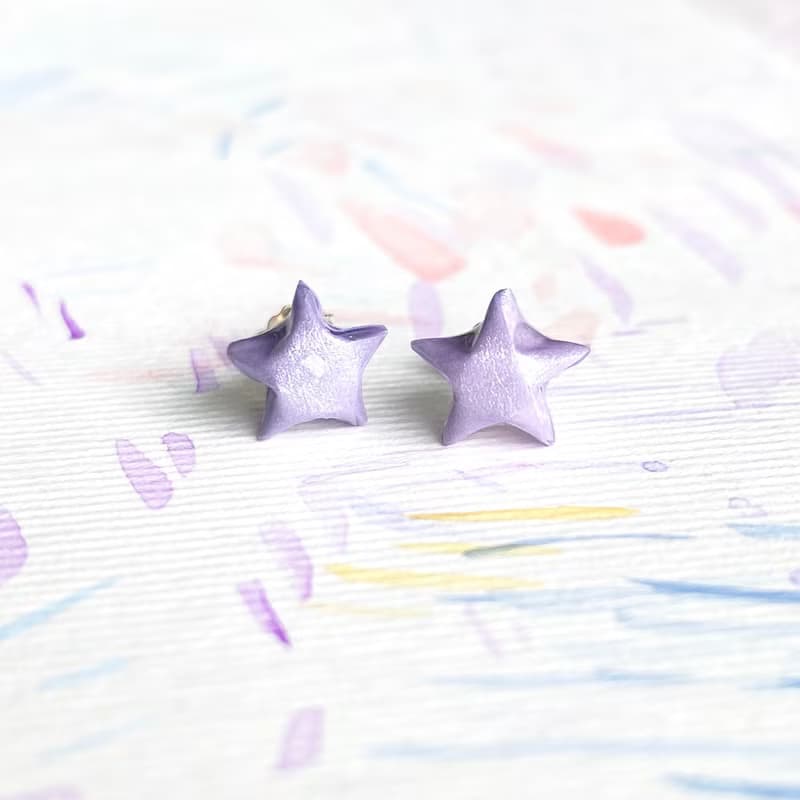 星星耳環 立體幸運星純銀耳環 | 浪漫薰衣草紫