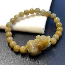 免費開光 快速出貨 天然A貨緬甸玉翡翠招財貔貅手鍊 蜜糖黃 黃翡