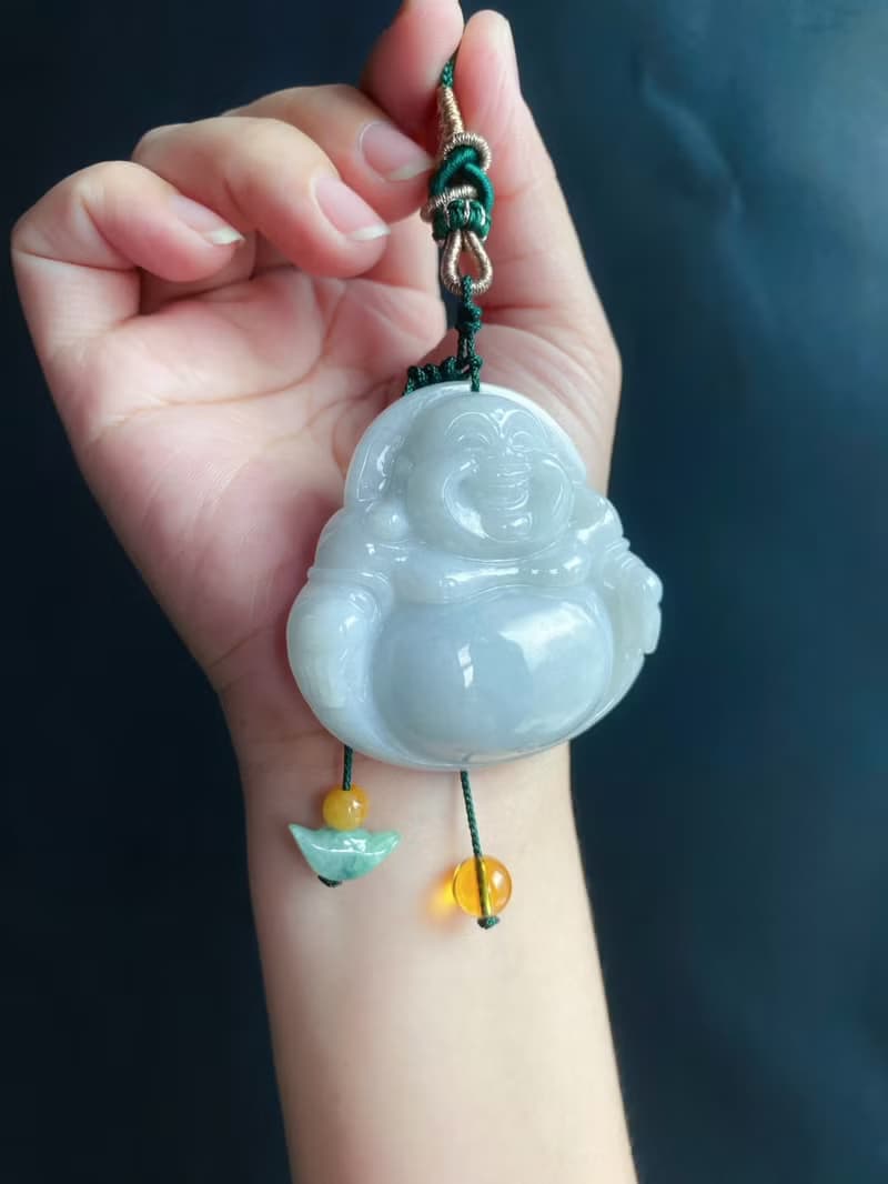 稀有 紫底 大彌勒佛 天然緬甸玉翡翠 佛公 項鍊 禮物 佛像 元寶