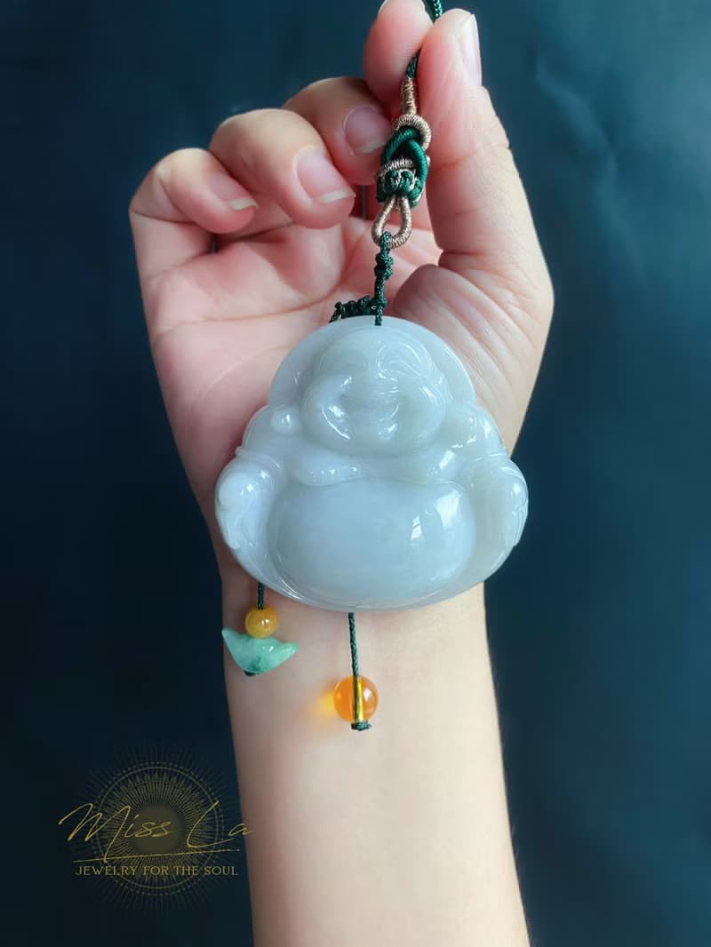 稀有 紫底 大彌勒佛 天然緬甸玉翡翠 佛公 項鍊 禮物 佛像 元寶