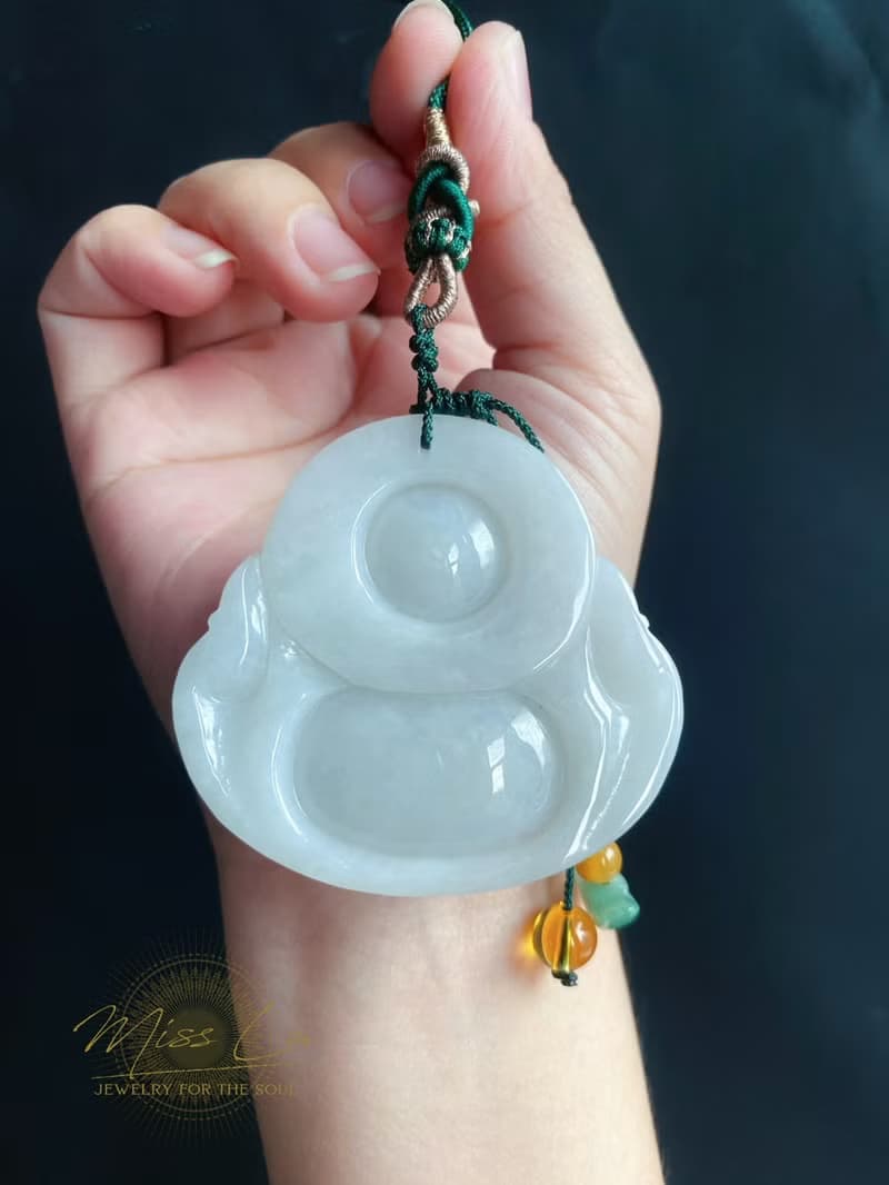 稀有 紫底 大彌勒佛 天然緬甸玉翡翠 佛公 項鍊 禮物 佛像 元寶