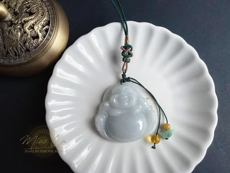 稀有 紫底 大彌勒佛 天然緬甸玉翡翠 佛公 項鍊 禮物 佛像 元寶