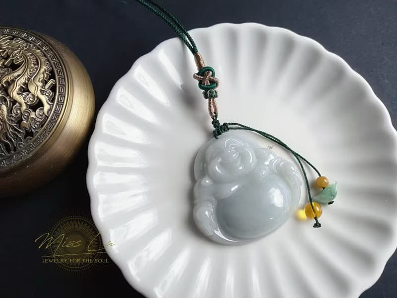 稀有 紫底 大彌勒佛 天然緬甸玉翡翠 佛公 項鍊 禮物 佛像 元寶