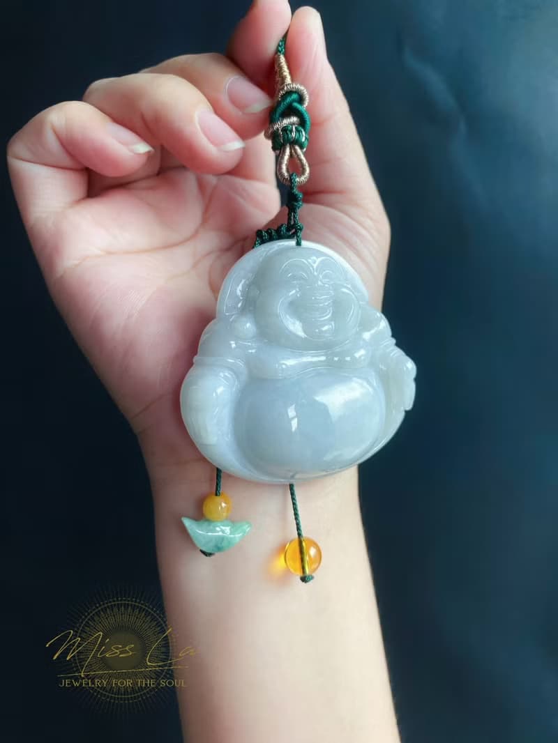 稀有 紫底 大彌勒佛 天然緬甸玉翡翠 佛公 項鍊 禮物 佛像 元寶