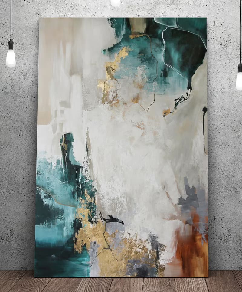 Teal Gold Painting | Teal Gold Abstract | Teal Wall Art | Emerald Bloom