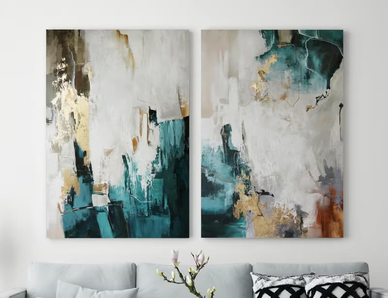 Teal Gold Painting | Teal Gold Abstract | Teal Wall Art | Emerald Bloom