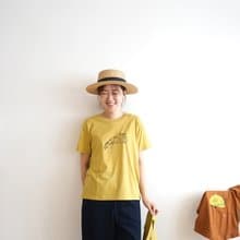 丁丁小子、迷迷、小波  芥末亮黃色夏日手工印花短袖純棉上衣