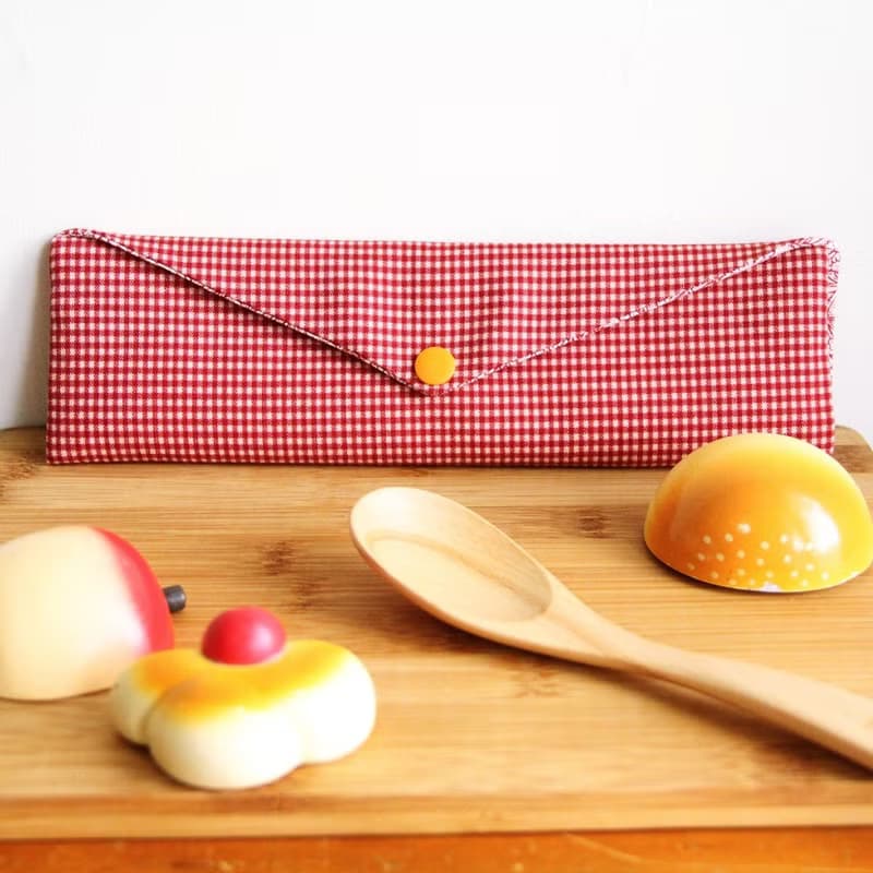 文青風環保筷袋 ~優質細格 顯眼紅 日系 收納包 手作餐具袋.禮物