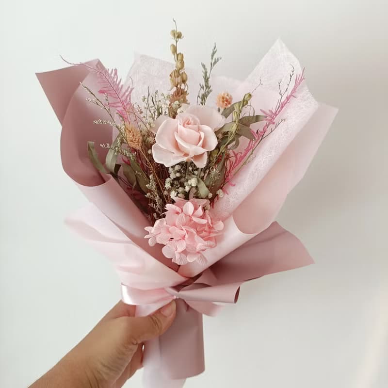 禮物 奶茶粉玫瑰永生乾燥畢業花束禮物 結婚求婚告白捧花生日