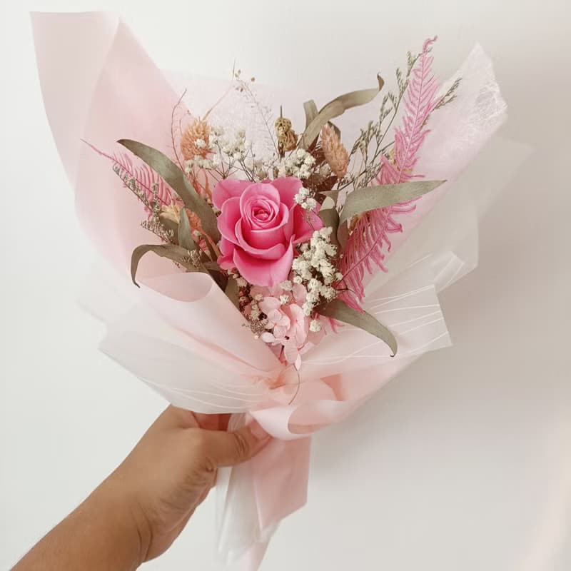 禮物 奶茶粉玫瑰永生乾燥畢業花束禮物 結婚求婚告白捧花生日