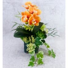 橘蝴蝶蘭皮革盆香氛花禮/擬真花/禮物/永不凋零/佈置/花藝