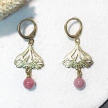 VIIART。舊事-薔薇。薔薇石黃銅耳環-可改夾式