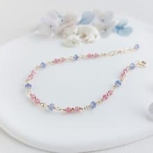 櫻花粉碧璽 + 坦桑石 x 14KGF手鍊