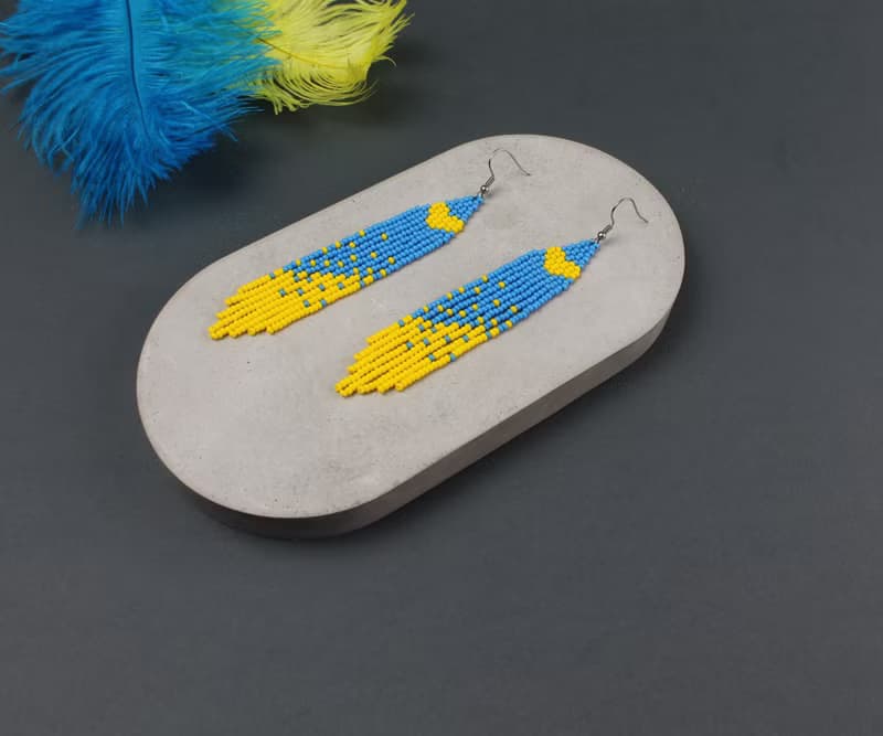 Blue and yellow seed bead earrings