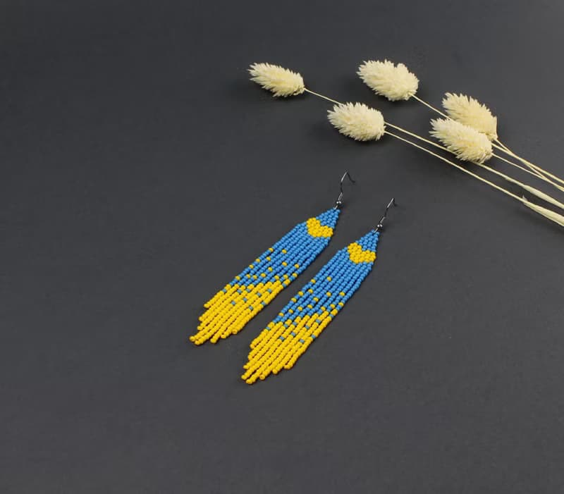 Blue and yellow seed bead earrings