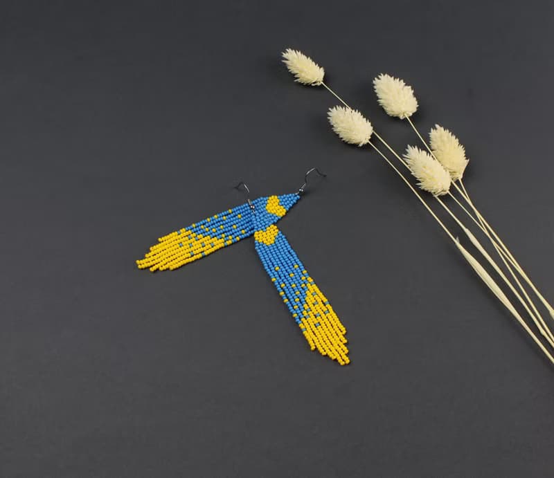 Blue and yellow seed bead earrings