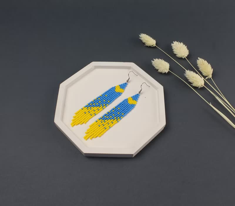 Blue and yellow seed bead earrings