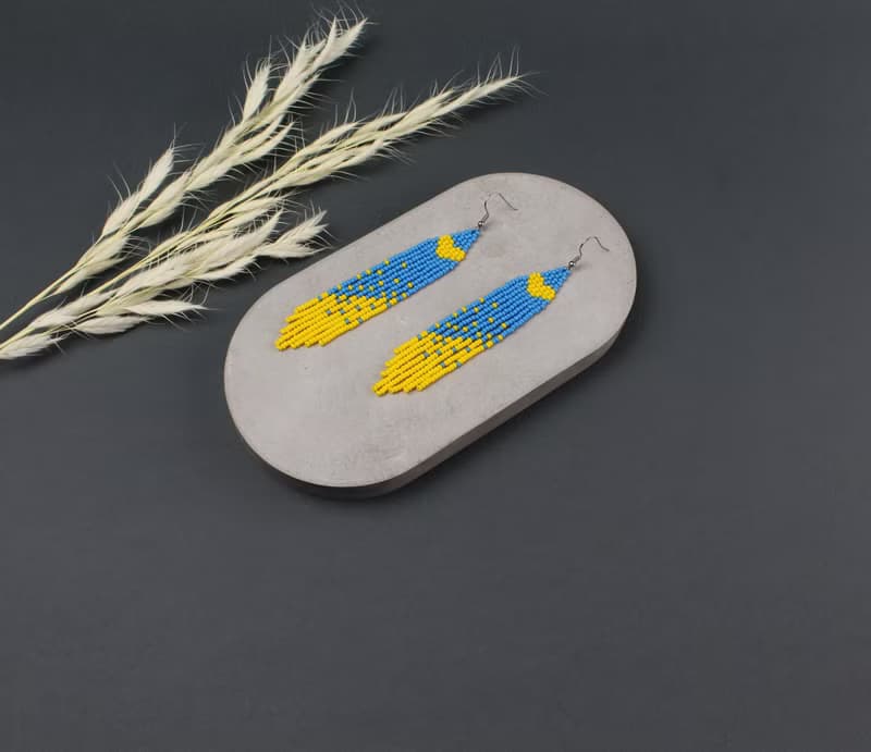 Blue and yellow seed bead earrings