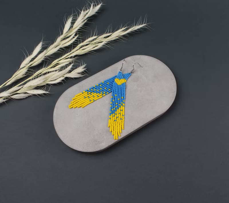 Blue and yellow seed bead earrings