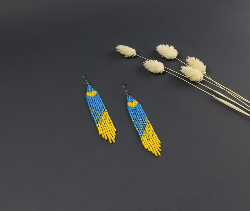 Blue and yellow seed bead earrings
