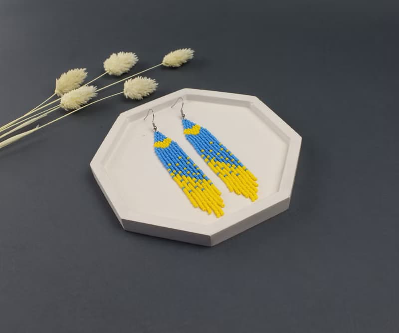 Blue and yellow seed bead earrings
